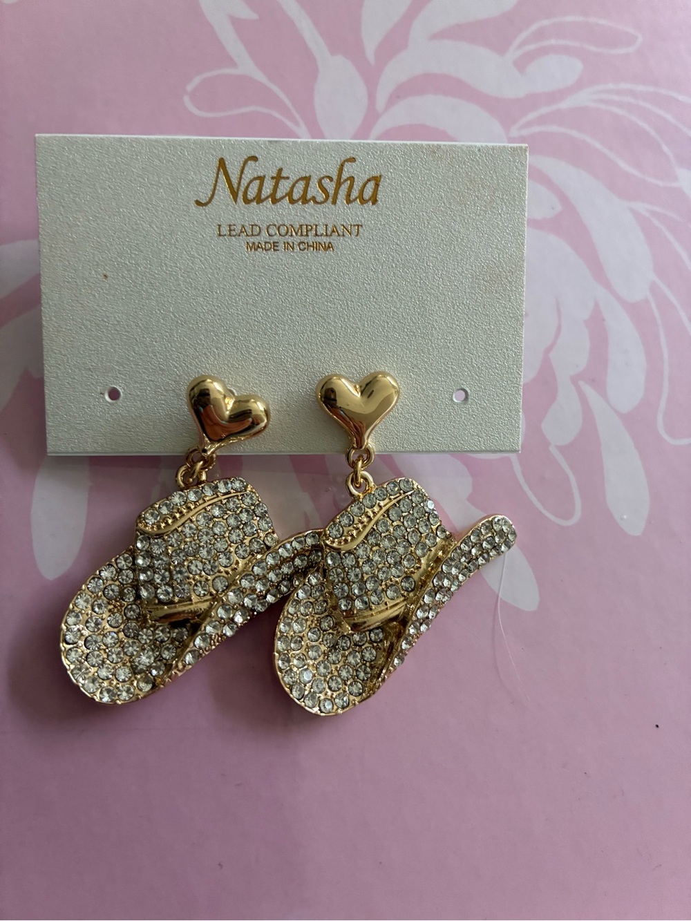 Natasha Denona Gold Rhinestone Cowboy Hat Drop Earrings